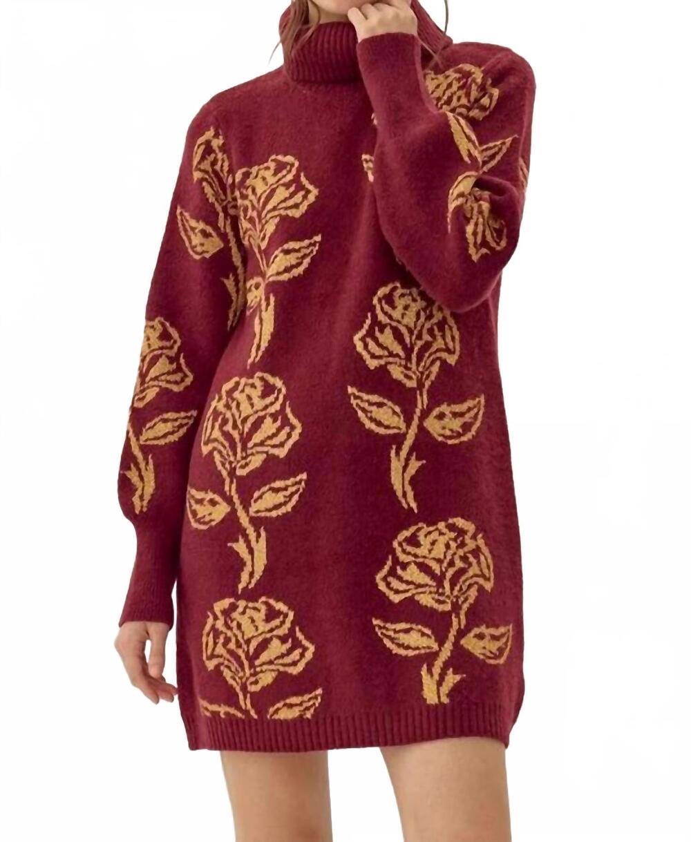 NEW JODIFL josephine floral sweater dress in burgundy, gold